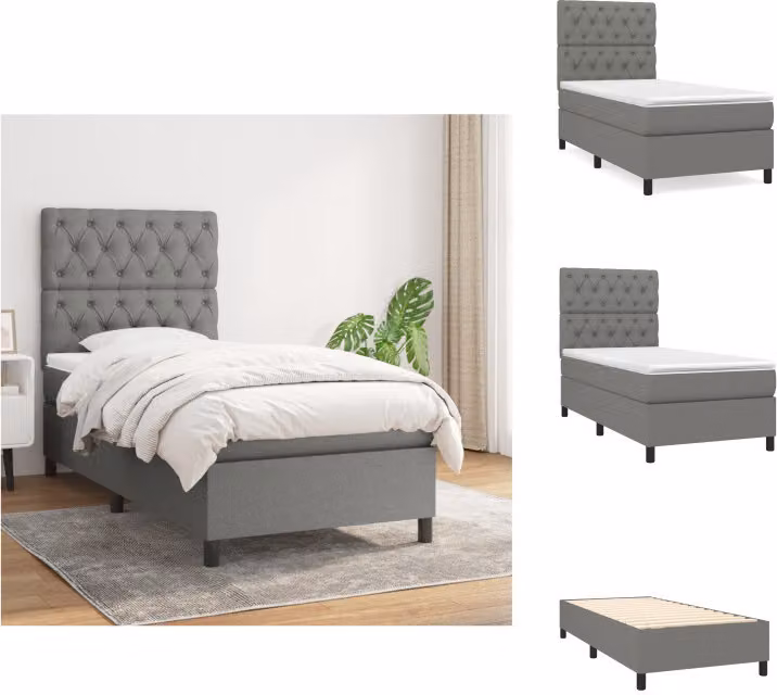 vidaXL Letto a molle con materasso grigio scuro 80x200 cm in tessuto - Letti e strutture letto