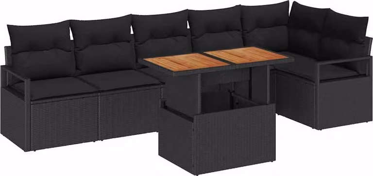 Set Divano da Giardino con archiviazione 7 pcs Nero Poly Rattan