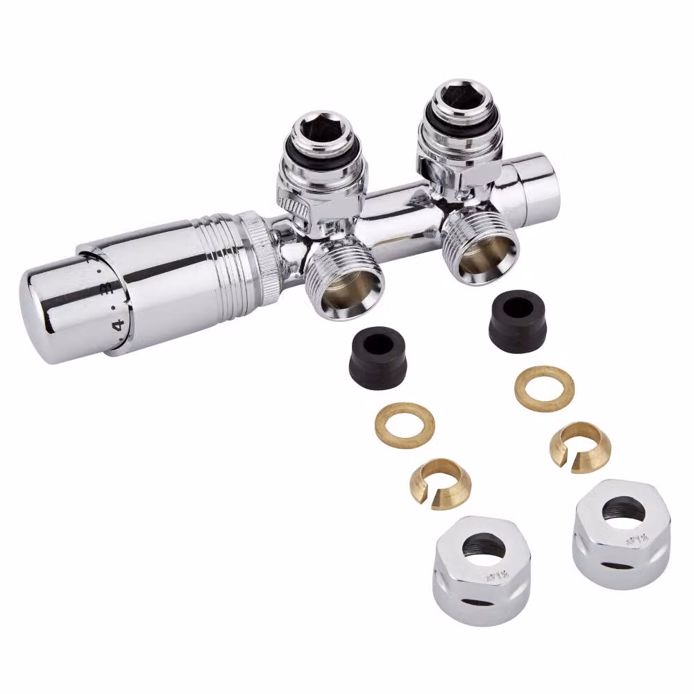 Valvole a Squadra Termostatiche per Radiatori 3/4” con Adattatori Ø12mm Rame