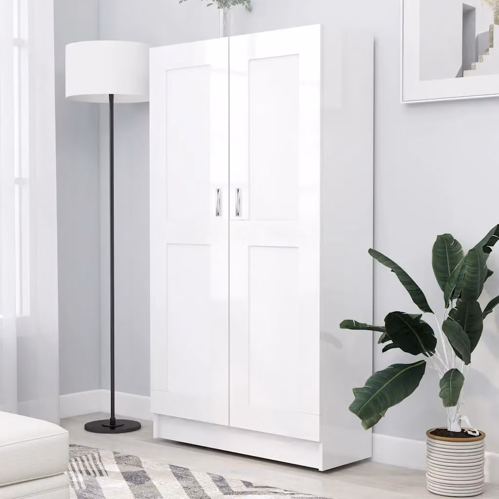 Libreria vidaXL Bianco Lucido in Legno e MDF L: 82,5 cm, P: 30,5 cm, H: 150 cm