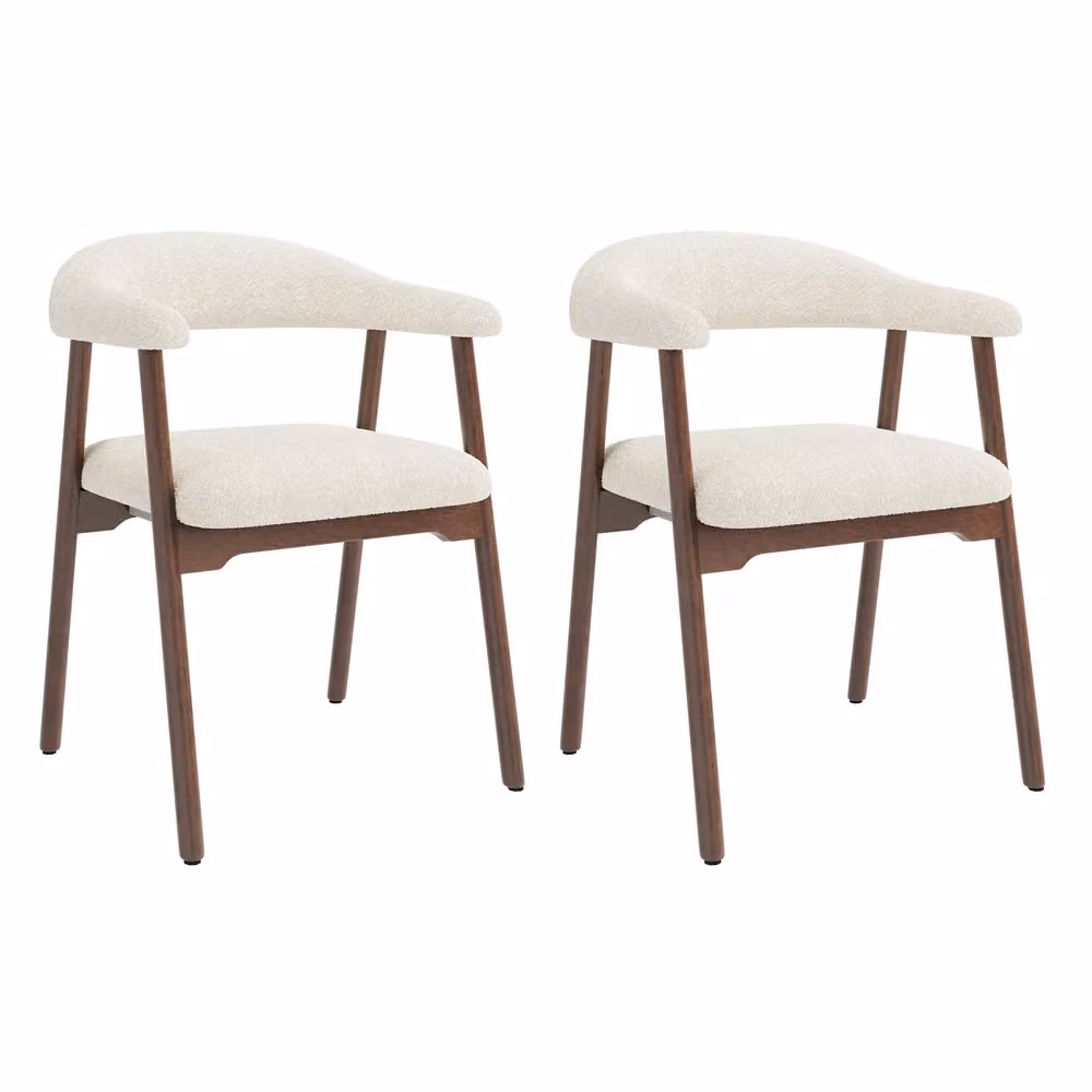 Set di 2 sedie da pranzo Minimal in stile moderno con struttura in legno massello effetto noce e rivestimento in tessuto boucle beige imbottito – 2