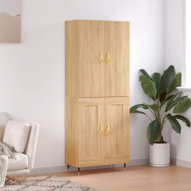 Credenza moderna vidaXL in legno e metallo color rovere, L: 69,5 cm, P: 34 cm, H: 180 cm