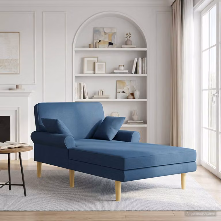 Chaise longue moderna vidaXL in tessuto blu con cuscini inclusi e coperture rimovibili L: 174 cm, P: 106 cm, H: 86 cm