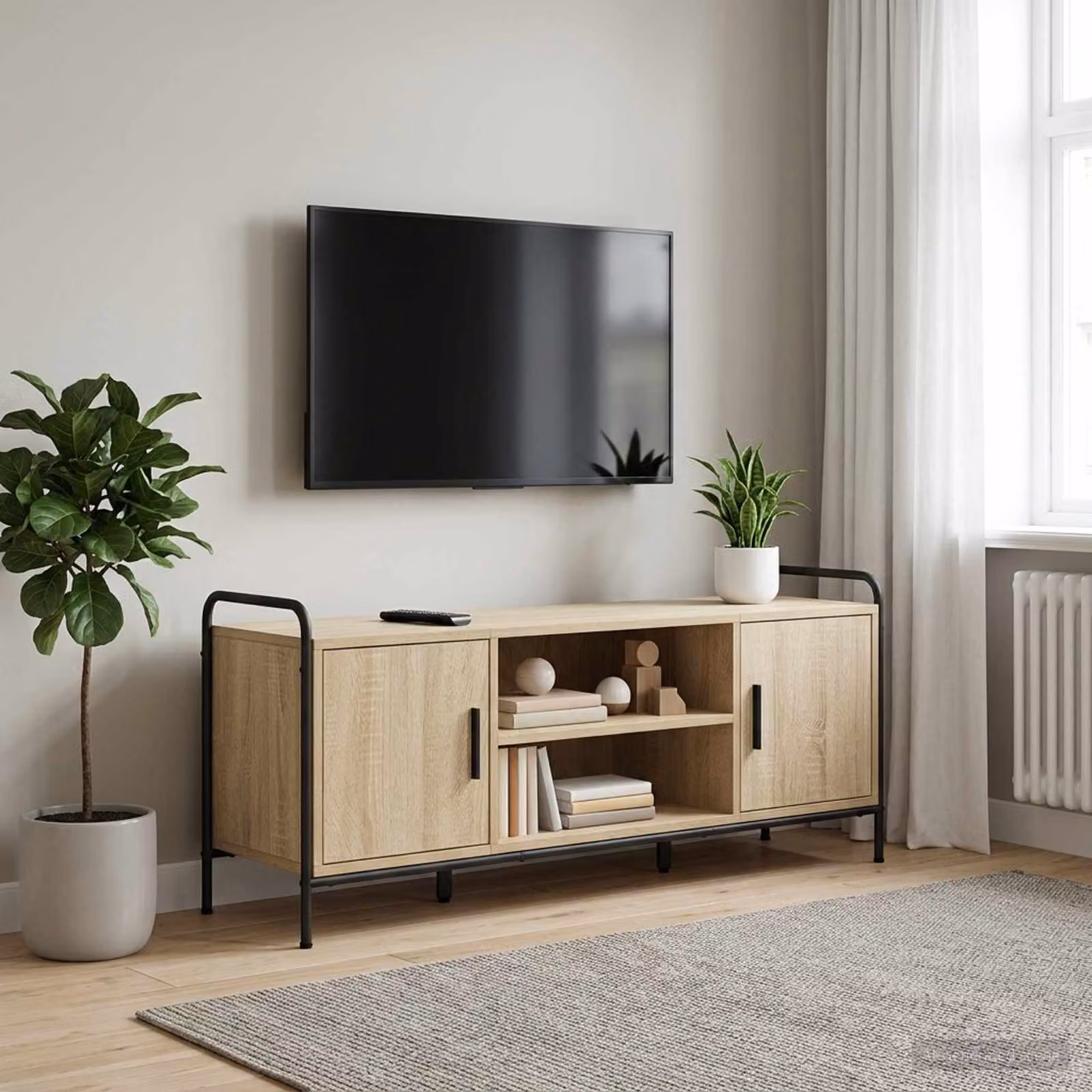 Mobile TV vidaXL in legno ingegnerizzato e metallo, colore marrone rovere, L 133 x P 33 x H 50 cm