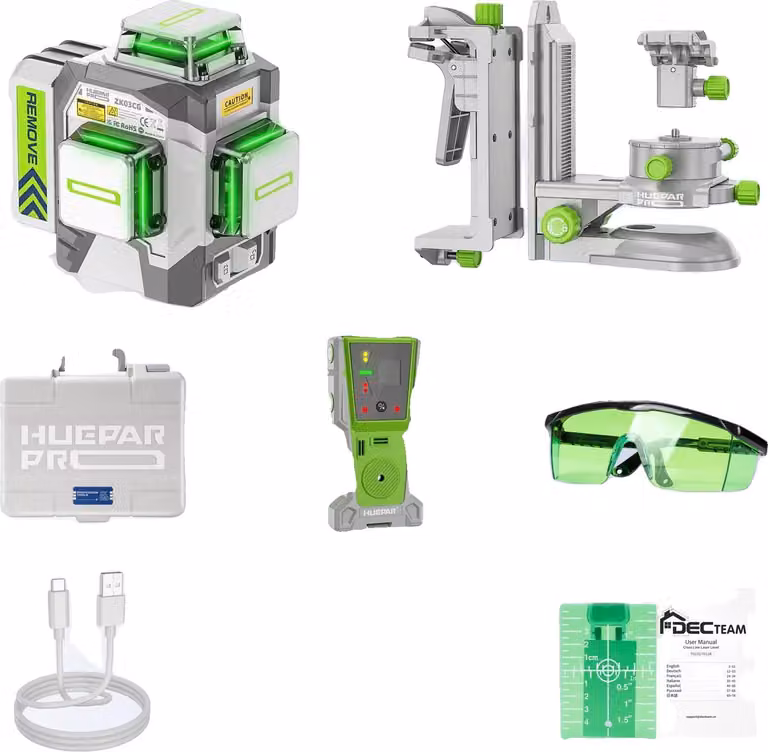 Livella laser Huepar, 12 linee, copertura a 360°, con rilevatore