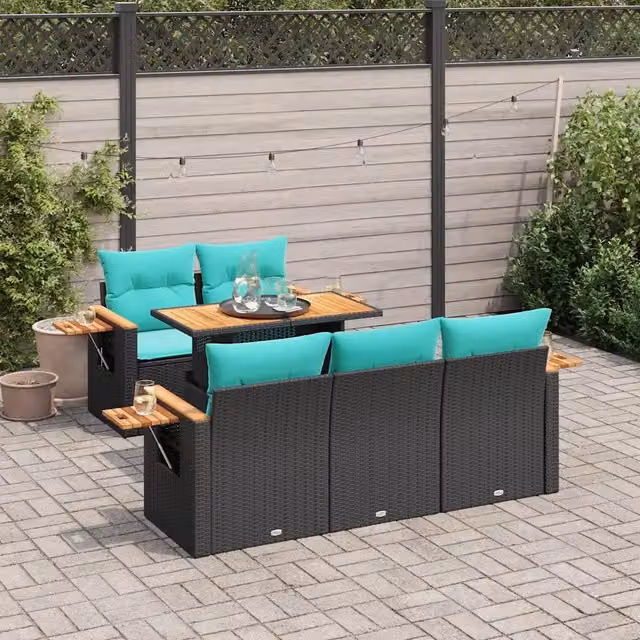 Set Divano da Giardino 6 pz con Cuscini Nero in Polyrattan 3327550