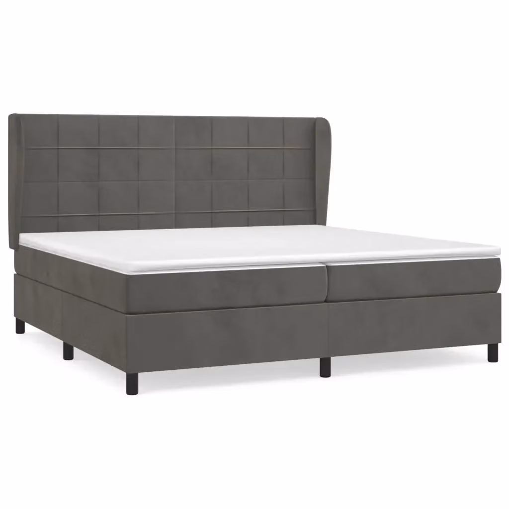 vidaXL Giroletto a Molle con Materasso Ibrido in Velluto Grigio 200x200 cm – 2