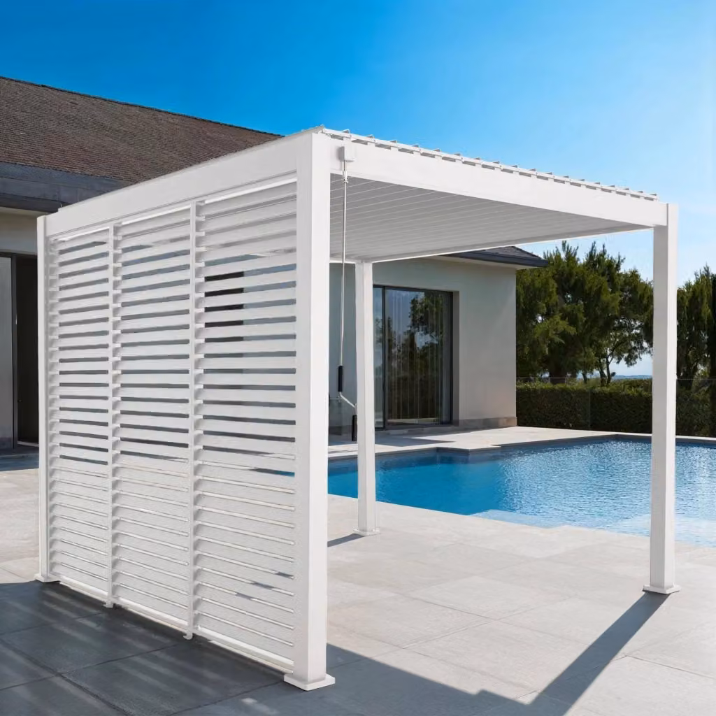 Pergola bioclimatica Sweeek in alluminio bianco con lamelle orientabili L: 301 cm, P: 250 cm, H: 35 cm – 2