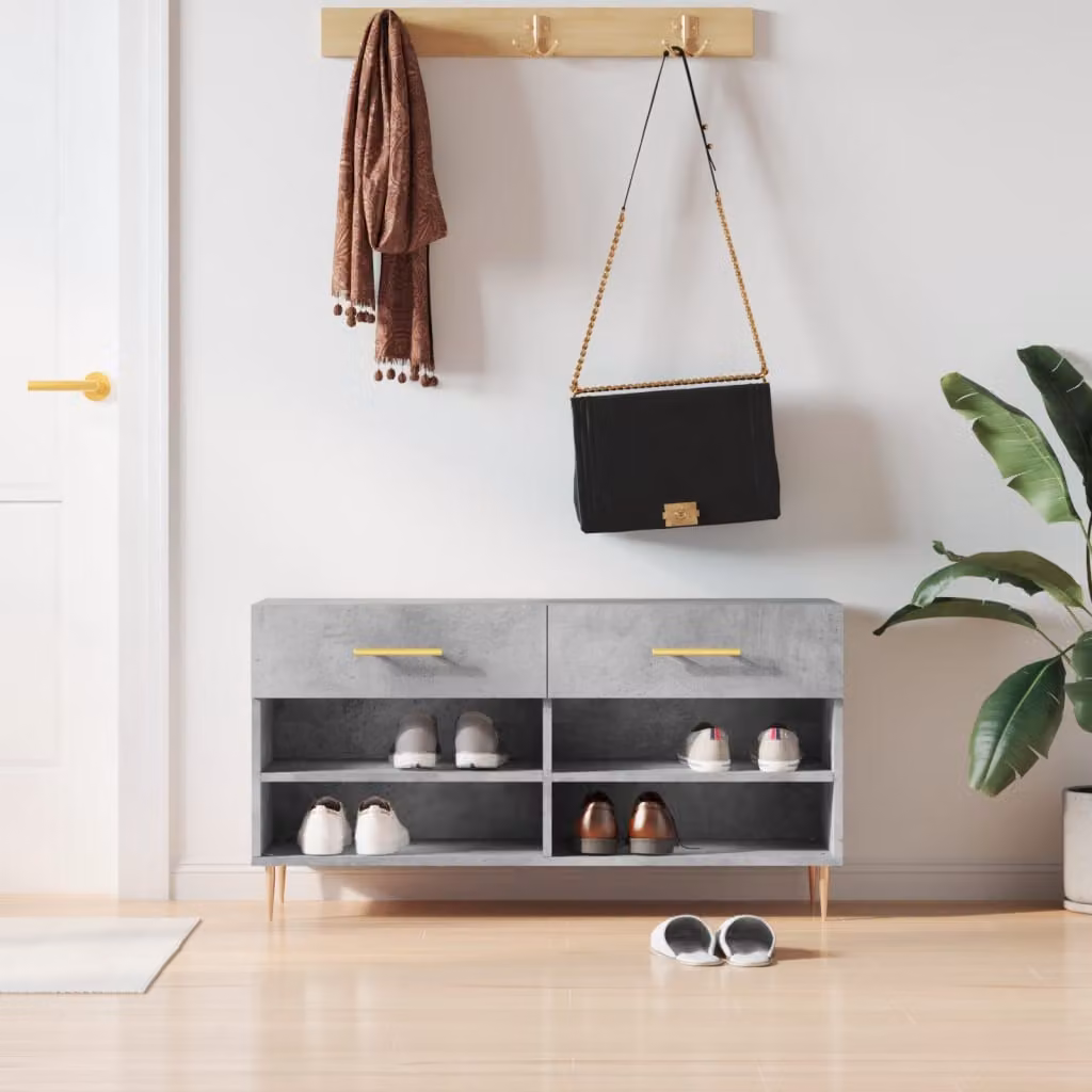 Panca porta scarpe vidaXL in stile industriale, colore grigio cemento, L 102 cm x P 35 cm x H 55 cm