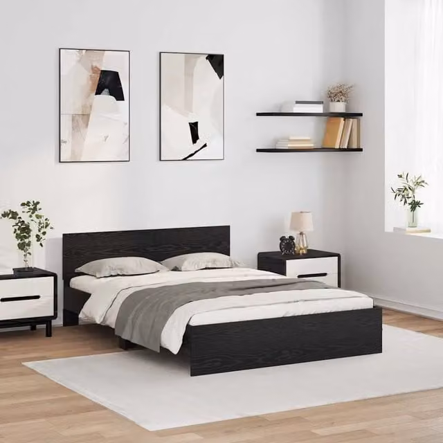 Struttura letto moderna vidaXL con strisce LED in Rovere e Nero L: 140 cm, P: 193 cm, H: 151 cm
