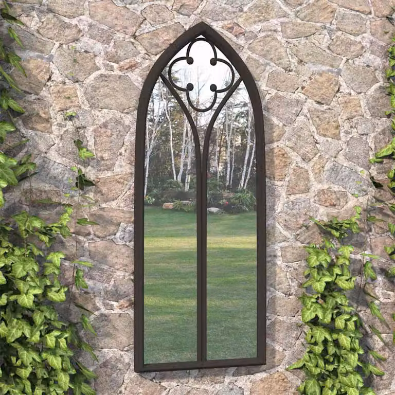 Specchio da giardino vidaXL nero in metallo e vetro con stile antico, L: 100 cm, H: 45 cm