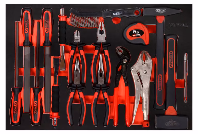 KS TOOLS Set di pinze / martello / e scalpello con inserto in schiuma 17 pezzi - 811.0017