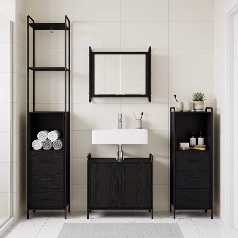 vidaXL Set di Armadi da Bagno 3 pz Rovere Nero 40 x 36 x 200,5 cm