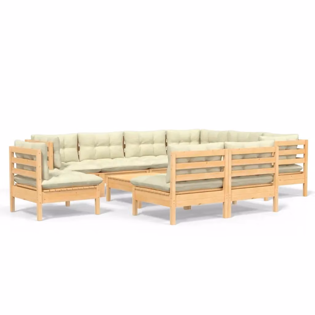 Set di Divani da Giardino vidaXL a Forma di U in Legno di Pino Massello con Cuscini Beige – 2