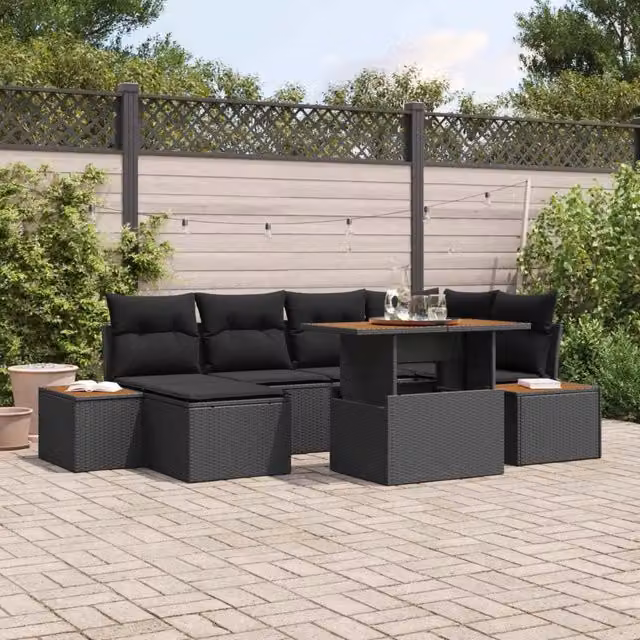 Set Divano da Giardino 7 pz Nero Poly Rattan 3358822