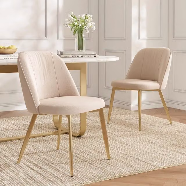 Sedie da Pranzo in Velluto ¨C Xylo ¨C Beige, Oro, Stile Moderno, Set 2 Pezzi