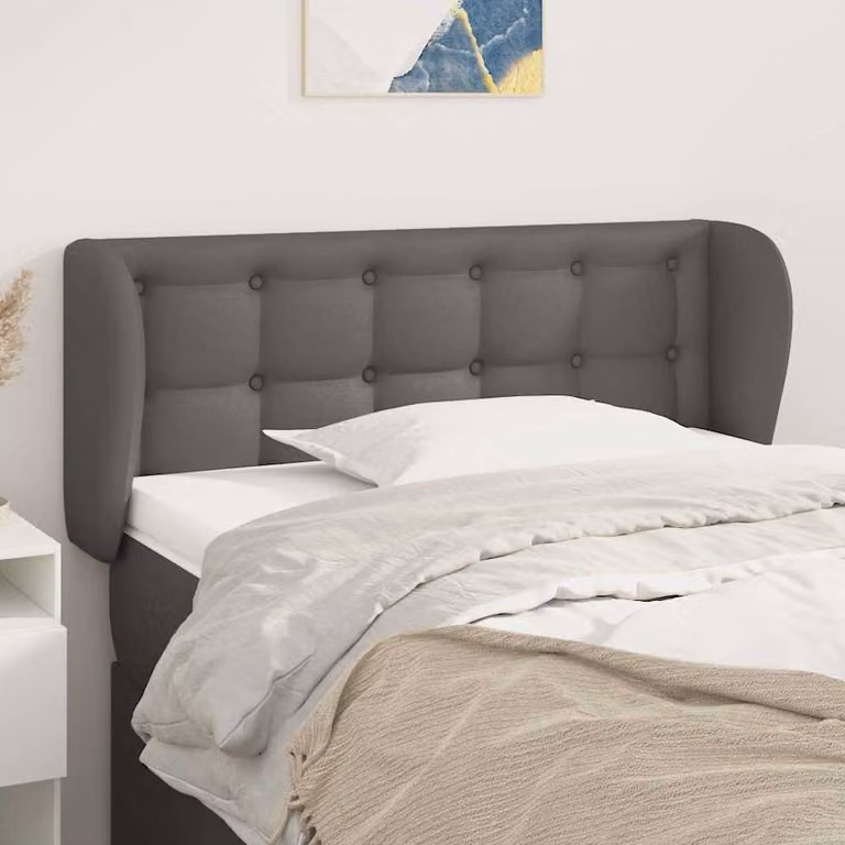 Testiera ad orecchio vidaXL in similpelle grigia con struttura in legno, L: 93 cm, P: 23 cm, H: 78-88 cm