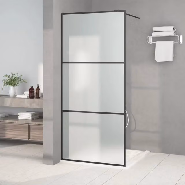 Parete Doccia Walk in vidaXL in Vetro Smerigliato Nero L: 90 cm, H: 195 cm – 1