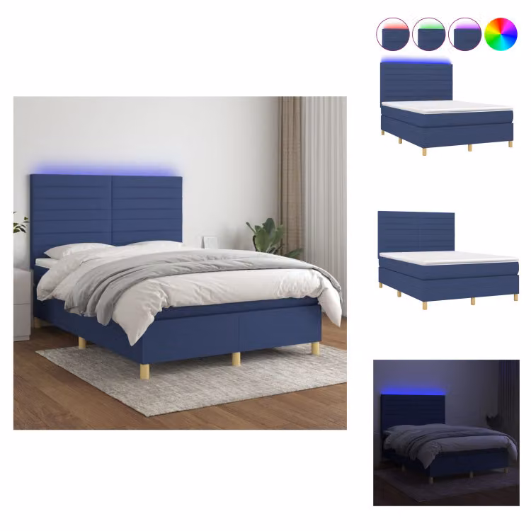 vidaXL Letto a molle con materasso e tessuto LED blu 140x200 cm - Letti e strutture letto