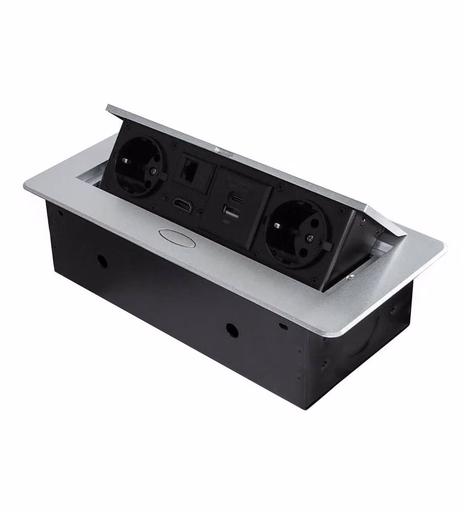 Multipresa da scrivania Emuca Atom 26 A+C in alluminio, acciaio e tecnoplastica, disponibile in nero o argento