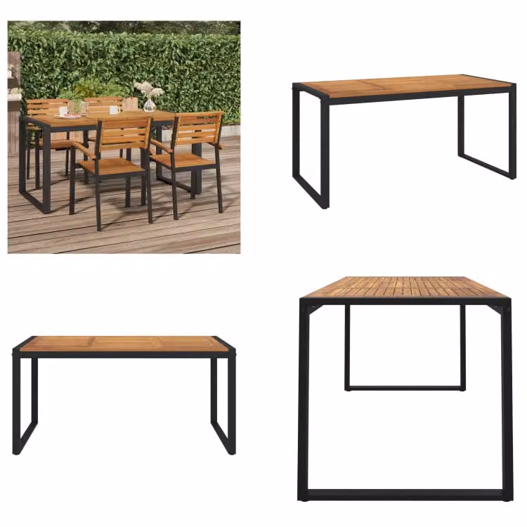 vidaXL Tavolo da giardino con gambe a forma di U 160x80x75 cm Legno massello di acacia - Tavolo da giardino - Tavoli da giardino - Tavolo da esterno - Tavolo da terrazza