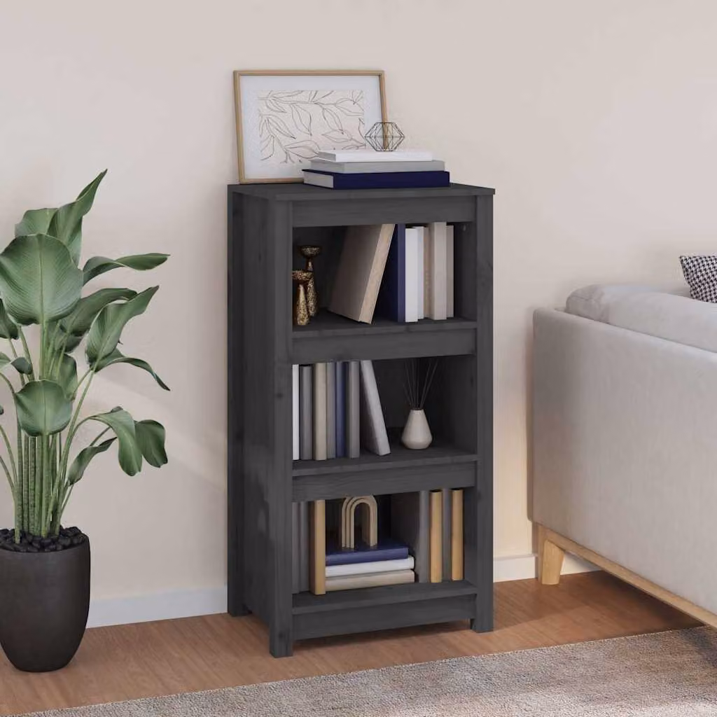 Libreria moderna vidaXL in legno massello di pino grigio, L 50 cm x P 35 cm x H 97 cm