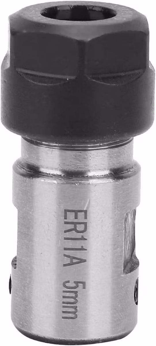 Set di utensili per fresatura CNC da 5 mm per tornio, composto da 7 pezzi + supporto per l'albero del motore con prolunga. Include un set di mandrini ER11 da 1 a 7 mm.