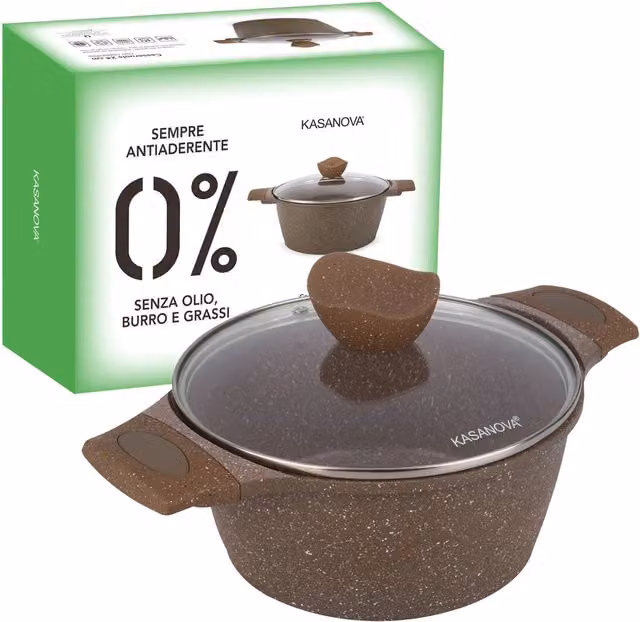 Casseruola Kasanova antiaderente marrone con coperchio in vetro, Diametro: 24 cm