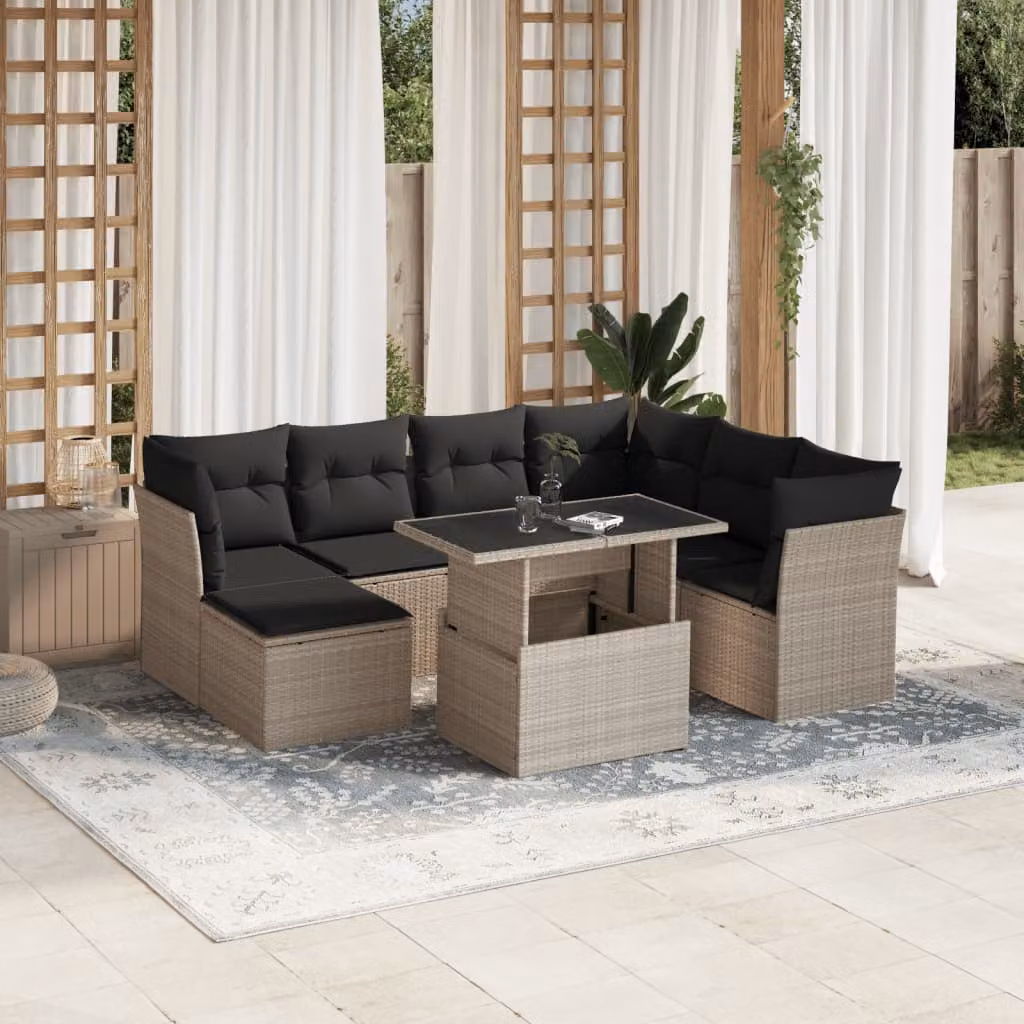 vidaXL Set Divano da Giardino a L 8pz in Polyrattan Grigio Antracite con Cuscini e Tavolino – 1