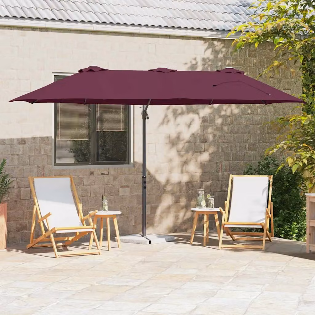 Ombrellone a braccio con struttura in alluminio e copertura in poliestere vidaXL, Rosso Bordeaux, L: 372 cm, P: 198 cm, H: 243 cm