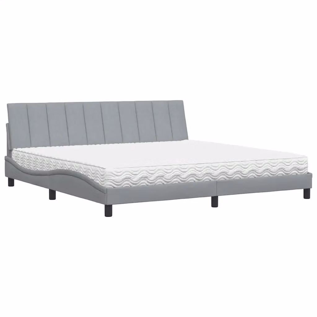 Letto con Materasso Hanko vidaXL in Tessuto Grigio e Bianco L/P/H: 200 x 200 x 74,5 cm – 2