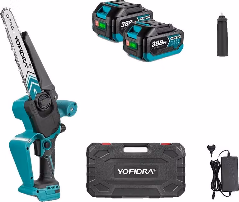Motosega elettrica, motore brushless, display digitale, 2 batterie