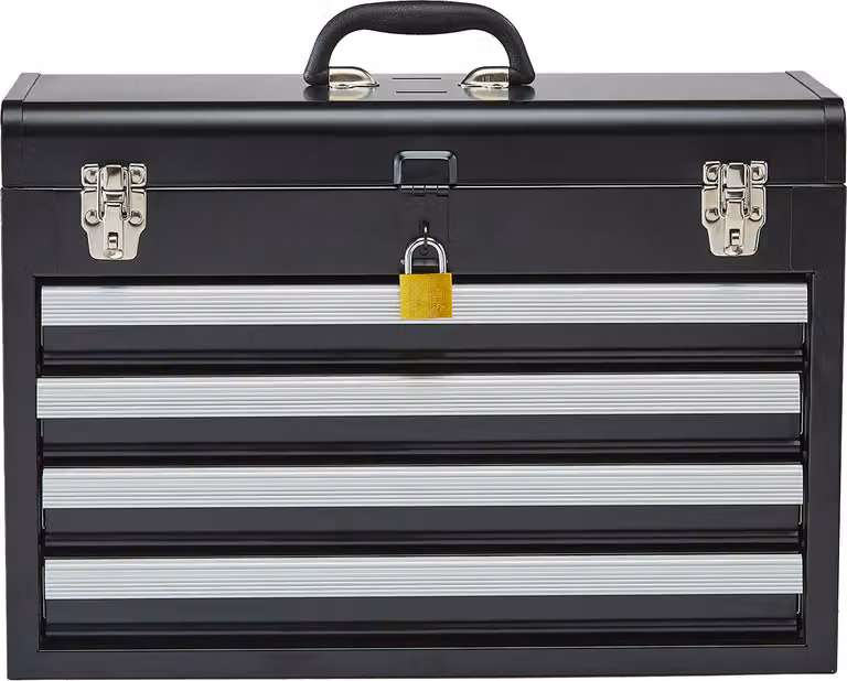 Cassetta degli attrezzi in metallo SucceBuy - 52,1 cm, portatile, con 4 cassetti, materiale interno EVA, estrazione con cuscinetti a sfera, meccanismo di bloccaggio, verniciatura a polvere, organizzatore di utensili multifunzionale