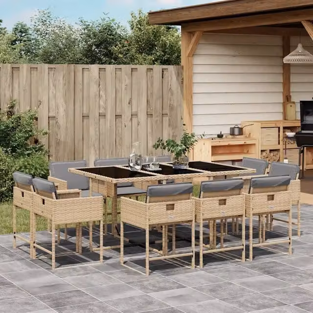 Set Pranzo da Giardino 11 pz con Cuscini Beige Misto Polyrattan 3278159