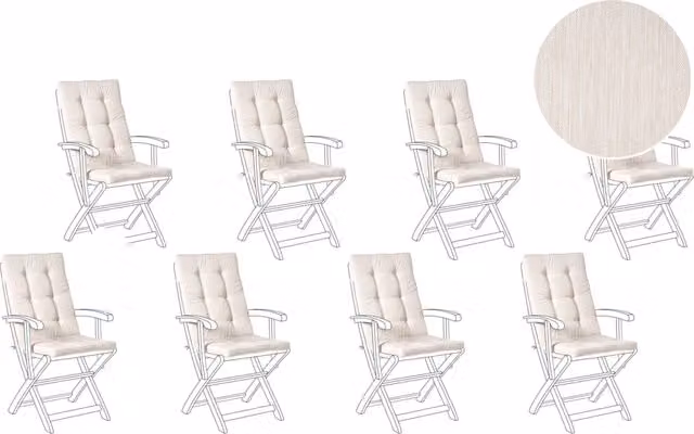 Set di 8 cuscini per sedile/schienale per sedie da esterno con lacci beige chiaro giardino esterno