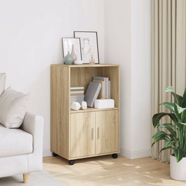 Mobiletto con Ruote vidaXL in Rovere Sonoma, Colore Marrone, L: 55 cm, P: 40 cm, H: 91 cm