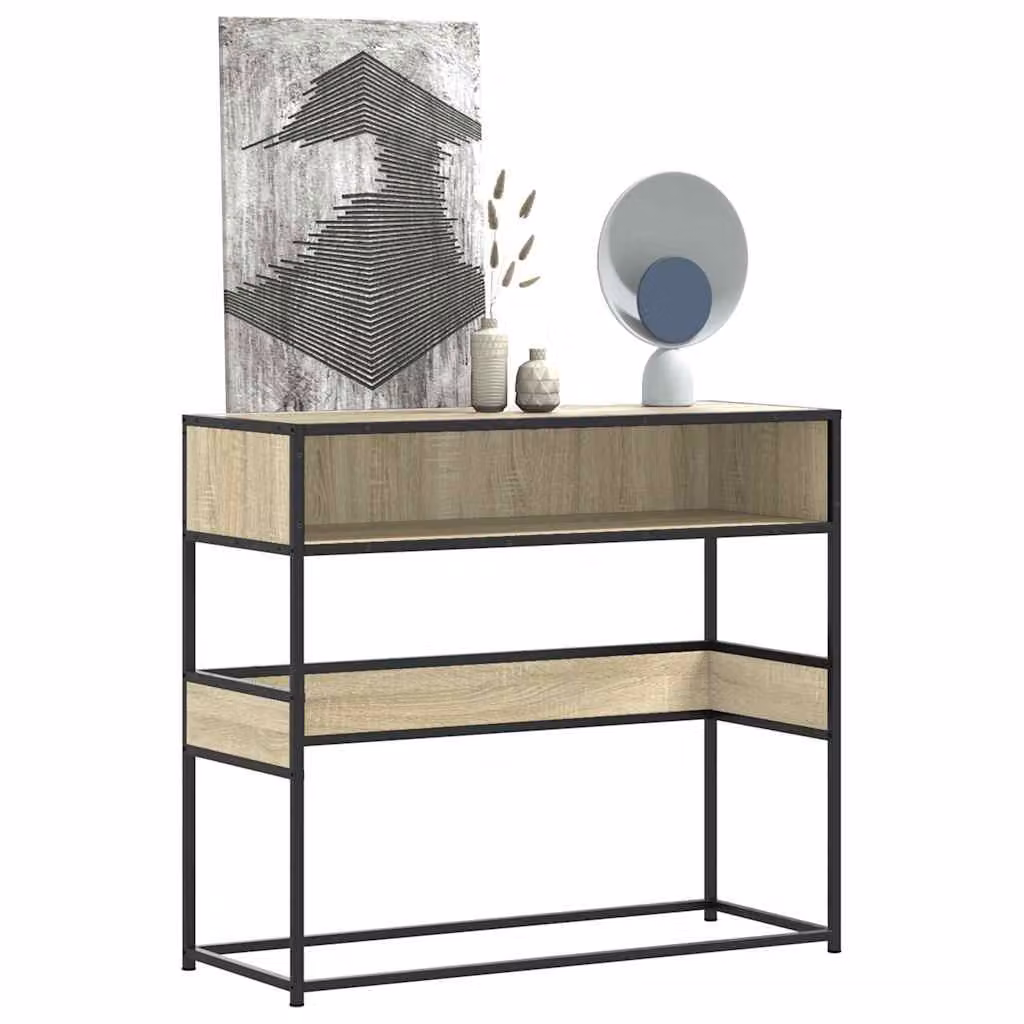 vidaXL Tavolo Consolle in Legno Rovere Sonoma e Metallo, L/P/H: 90 x 35 x 80 cm