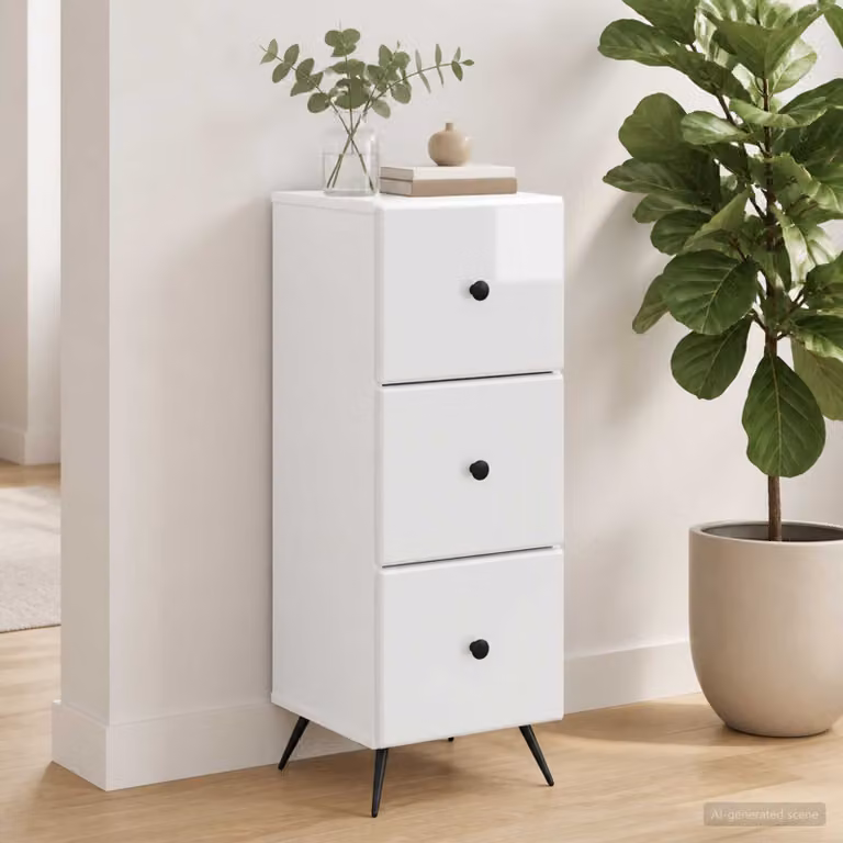 Mobile con cassetti vidaXL bianco lucido con serratura e ruote L/P/H: 33 x 34,5 x 90 cm
