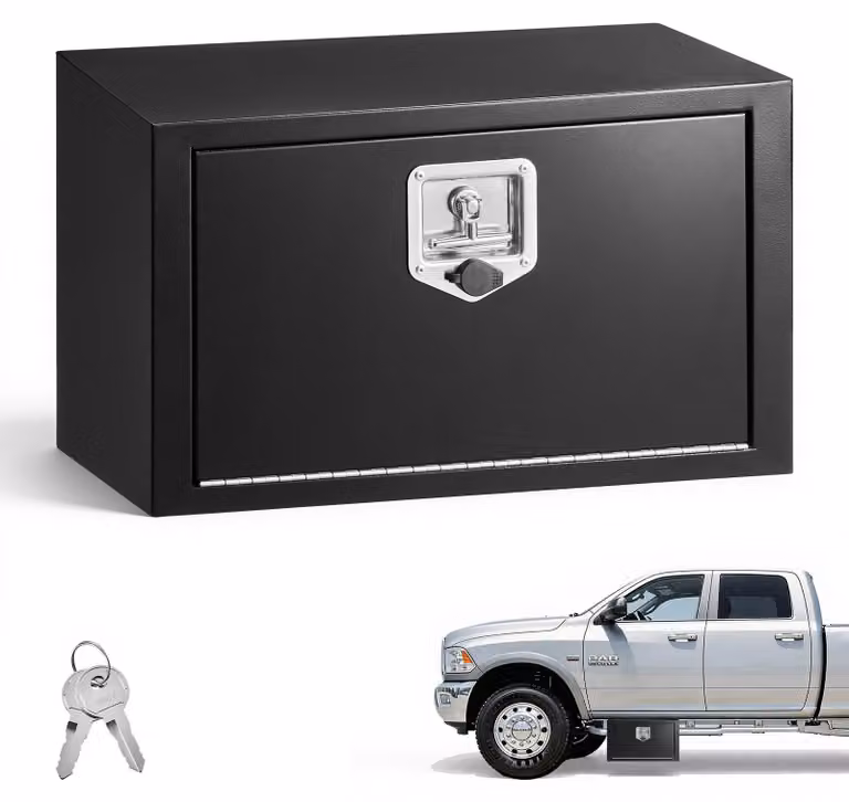Cassetta portattrezzi sottoscocca per camion - Contenitore sottoscocca 609 x 305 x 356 mm - Acciaio laminato a freddo - Impermeabile - Con serratura a T - Adatto per camion, rimorchi e furgoni - Colore nero