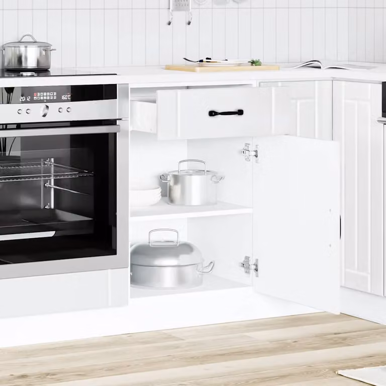 Base da cucina moderna vidaXL Lucca bianco lucido in legno MDF con ante a battente e ripiani interni L: 46 cm, P: 50 cm, H: 81,5 cm