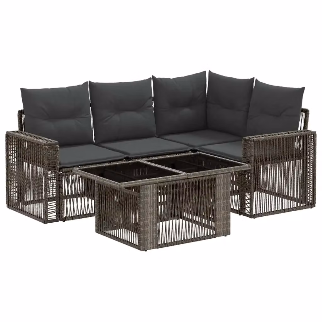 Set Divano da Giardino 5 Pezzi vidaXL in Polyrattan Grigio e Antracite con Tavolino e Cuscini – 2
