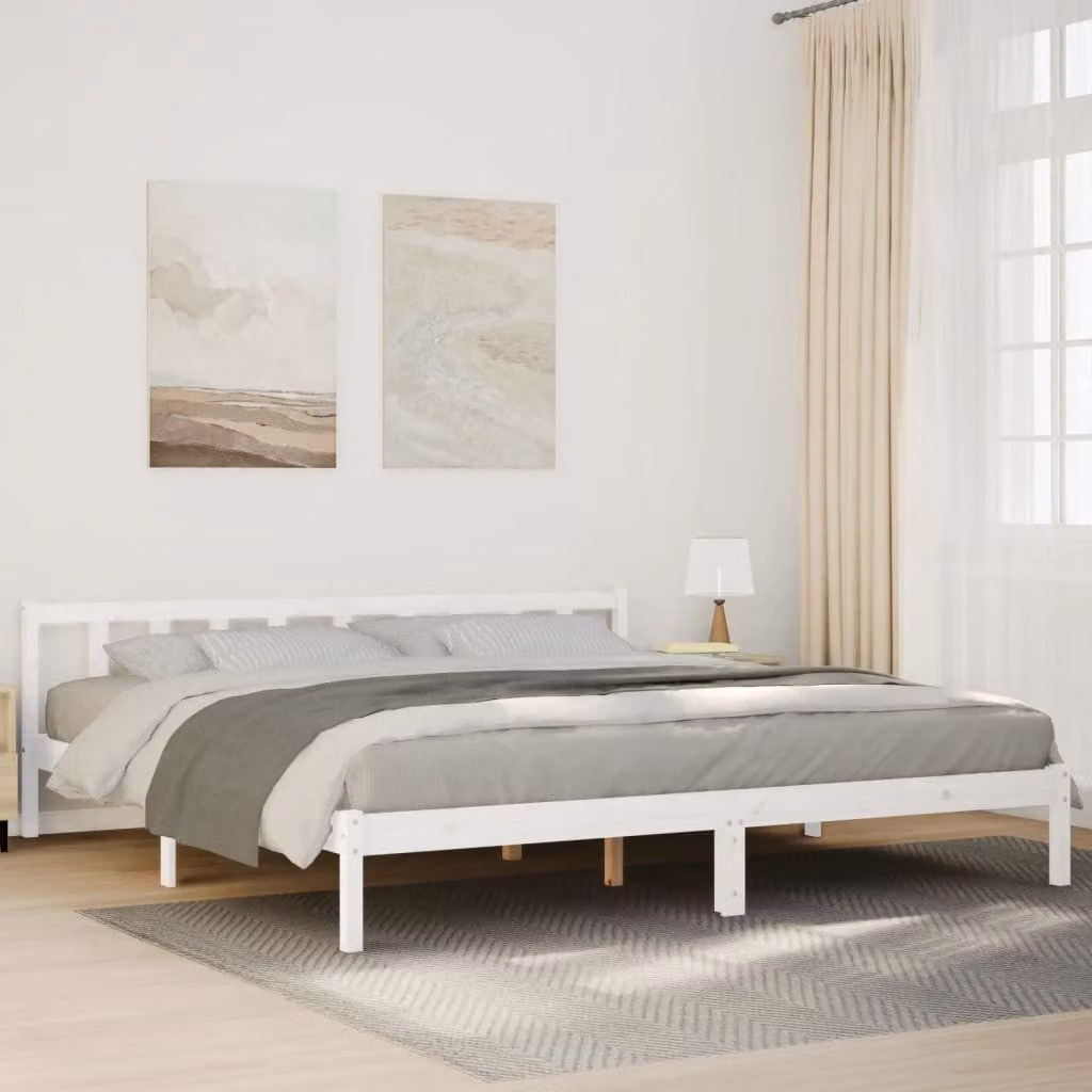 Letto extra lungo vidaXL in pino bianco con doghe in legno L/P/H: 200 x 220 x 185,5 cm