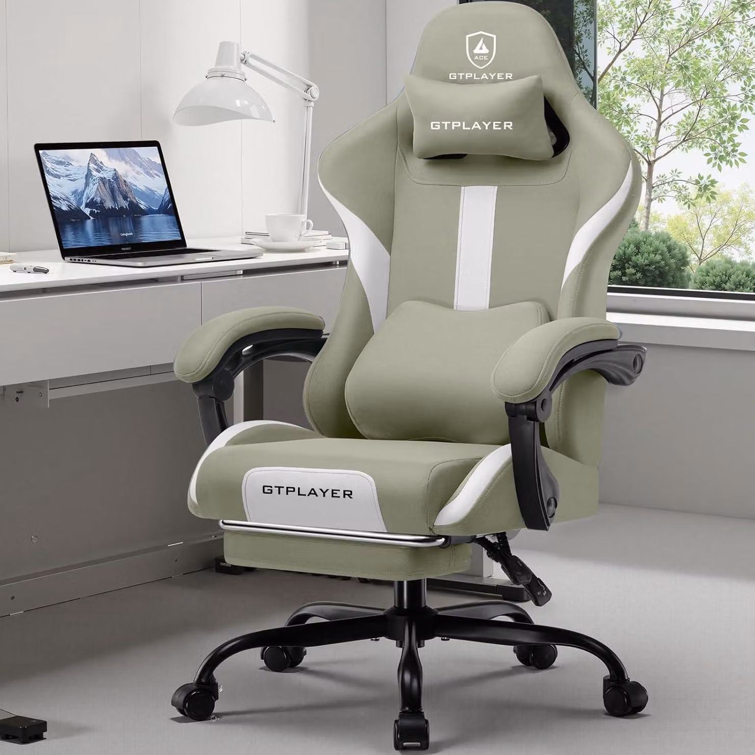 Sedia da gaming, sedia da ufficio, sedia da gaming ergonomica con poggiatesta e supporto lombare imbottito, sedia da gaming con poggiapiedi, sedia girevole, capacità massima di 150 kg