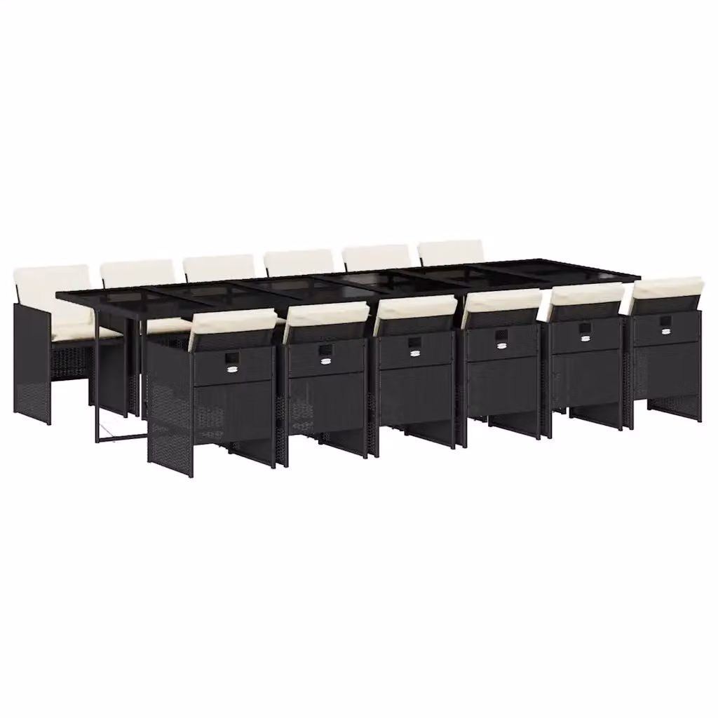 vidaXL Set da Pranzo da Giardino 13pz in Polyrattan Nero con Cuscini e Tavolo in Vetro – 2