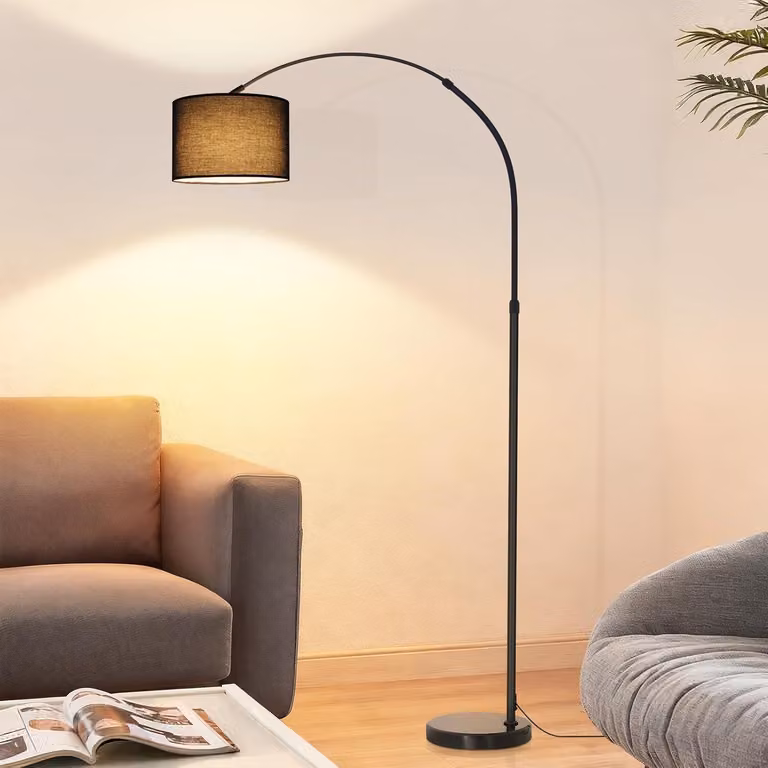 Lampada da terra ZMH 181 cm, lampada ad arco 40 W, lampada da salotto con paralume in tessuto Ø 30 cm e base in marmo Ø 26 cm, attacco E27, struttura in ferro, ideale per divani e angoli lettura