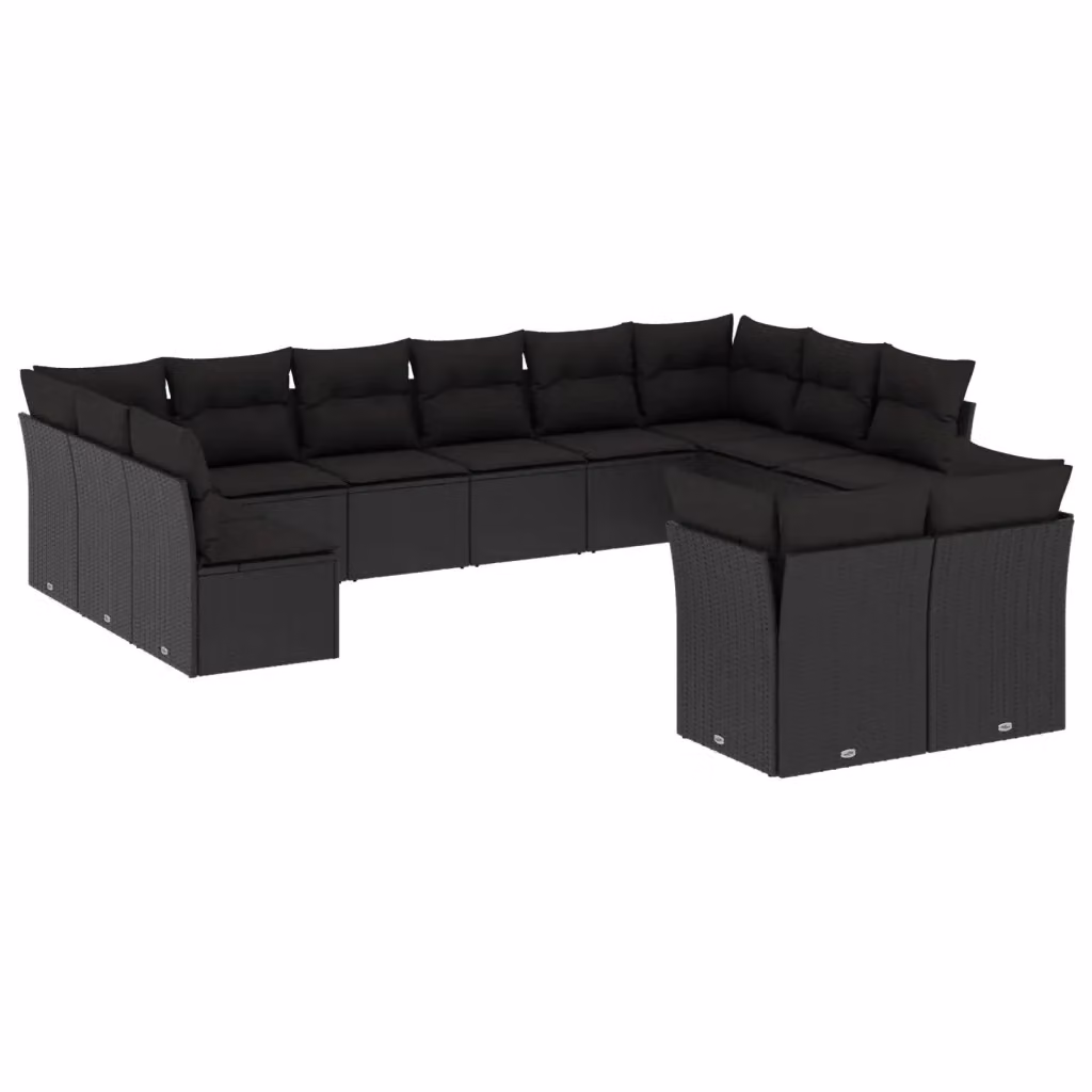 Set di divani da giardino vidaXL a forma di U composto da 12 pezzi con cuscini, colore nero, in polyrattan e struttura in metallo – 2