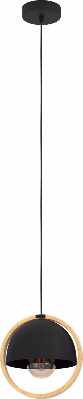 Lampadario A Sospensione Vintage Callow Acciaio Nero Legno 1 Luce E27