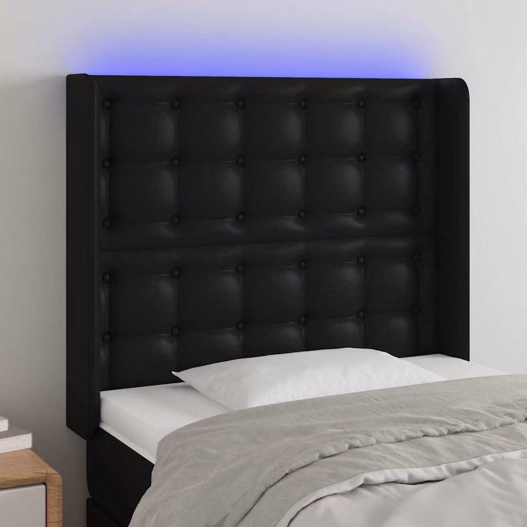 Testiera per letto vidaXL in similpelle nera con illuminazione LED e porta di ricarica USB, L/P/H: 93 x 16 x 118/128 cm
