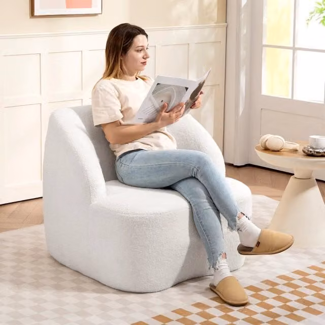 Poltrona Design Moderna Relax da Soggiorno e Camera ¨C MINIMAL ¨C Tessuto Crema Imbottita