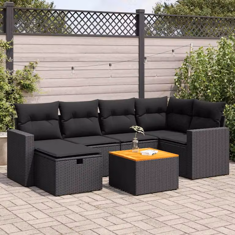 Maison Exclusive - Set da giardino 7 pezzi con cuscini in polyrattan nero